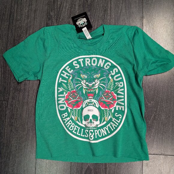Barbells And Ponytails Crop "Only The Strong" T-Shirt Sz XS NEW - Picture 1 of 1